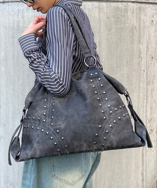 3.3 Field Trip （3.3フィールドトリップ）の「3.3 Field Trip／スタッズビンテージバッグ（トートバッグ・レディース・チャコールグレー/ブラウン/アイボリー・ONE SIZE）」の20枚目の写真
