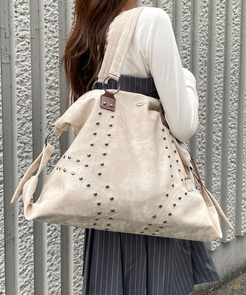 3.3 Field Trip （3.3フィールドトリップ）の「3.3 Field Trip／スタッズビンテージバッグ（トートバッグ・レディース・チャコールグレー/ブラウン/アイボリー・ONE SIZE）」の17枚目の写真