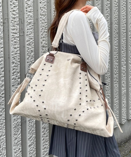 3.3 Field Trip （3.3フィールドトリップ）の「3.3 Field Trip／スタッズビンテージバッグ（トートバッグ・レディース・チャコールグレー/ブラウン/アイボリー・ONE SIZE）」の16枚目の写真