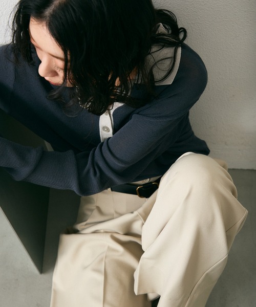 Lutim by u(ルチバイユー)の「【接触冷感】ソフトコントラストポロニットトップス(ニット/セーター・レディース・グレー/チャコールグレー/イエロー・FREE)」の14枚目の写真