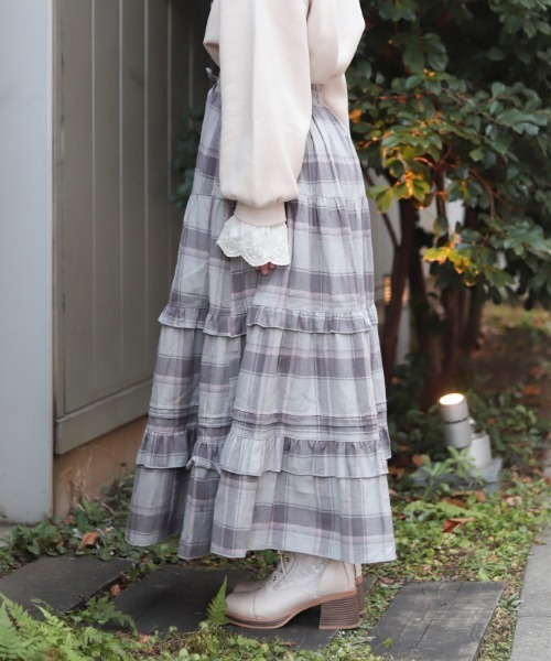 axes femme(アクシーズファム)の「チェックティアードSK(スカート・レディース・ブルー/グレー/ワイン・FREE)」の5枚目の写真