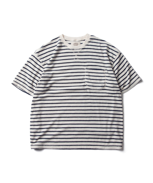 AMFEAST(アンフィースト)の「ストライプテリーポケットTシャツネイビー(Tシャツ/カットソー・メンズ・その他・X-LARGE/MEDIUM/LARGE)」の1枚目の写真