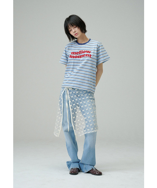 MELLOTORY(メロートリー)の「メロウモーメントストライプTシャツ(スカイブルー)(Tシャツ/カットソー・レディース・スカイブルー・FREE)」の1枚目の写真