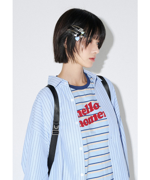 MELLOTORY(メロートリー)の「メロウモーメントストライプTシャツ(スカイブルー)(Tシャツ/カットソー・レディース・スカイブルー・FREE)」の2枚目の写真