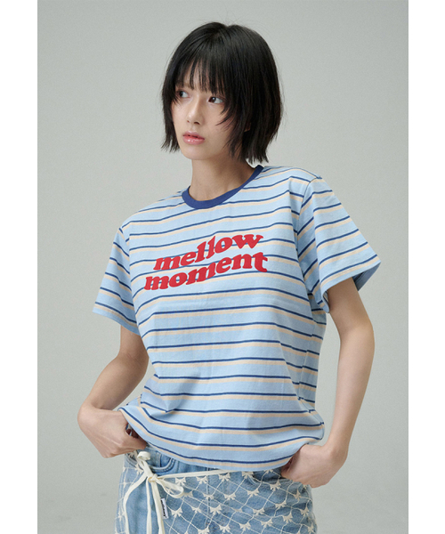 MELLOTORY(メロートリー)の「メロウモーメントストライプTシャツ(スカイブルー)(Tシャツ/カットソー・レディース・スカイブルー・FREE)」の5枚目の写真