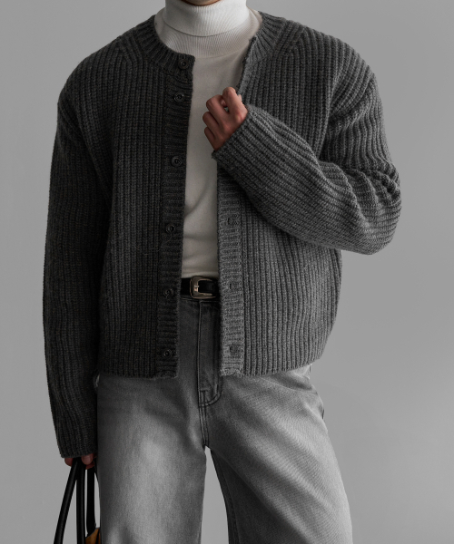 Heavy Wool Crop Round Cardigan [серый] — тяжелый шерстяной короткий кардиган серый