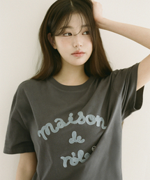 メゾン・ド・ローラ 刺繍 ルーズフィット Tシャツ チャコールグレー