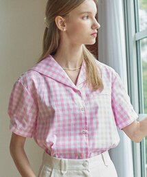Gingham Marine Collar Shirt - Pink