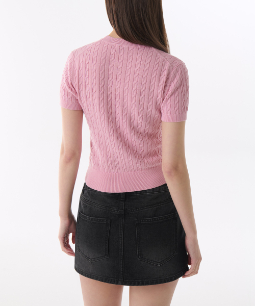 MUSINSA STANDARD WOMAN（ムシンサスタンダードウーマン）の「ウィメンズケーブルクルーネック半袖ニット[ピンク]（ニット/セーター・レディース・その他・LARGE/MEDIUM/SMALL/X-SMALL）」の2枚目の写真