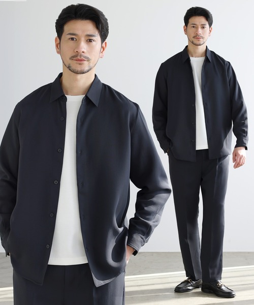 SPU(スプ)の「【防シワ・抗ピリング・接触冷感・ストレッチ・ウォッシャブル】 高機能フクレ二重織レギュラーカラーシャツ&ロングパンツ2点セットアップ(セットアップ・メンズ・ブラック/チャコール/ネイビー・L/XL/S/M)」の3枚目の写真