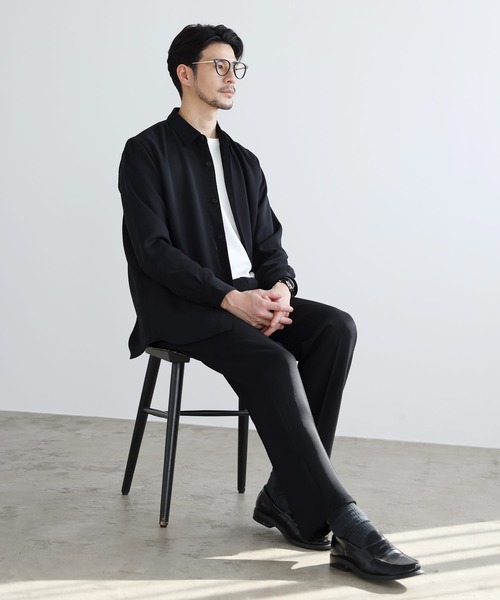 SPU(スプ)の「【防シワ・抗ピリング・接触冷感・ストレッチ・ウォッシャブル】 高機能フクレ二重織レギュラーカラーシャツ&ロングパンツ2点セットアップ(セットアップ・メンズ・ブラック/チャコール/ネイビー・L/XL/S/M)」の8枚目の写真