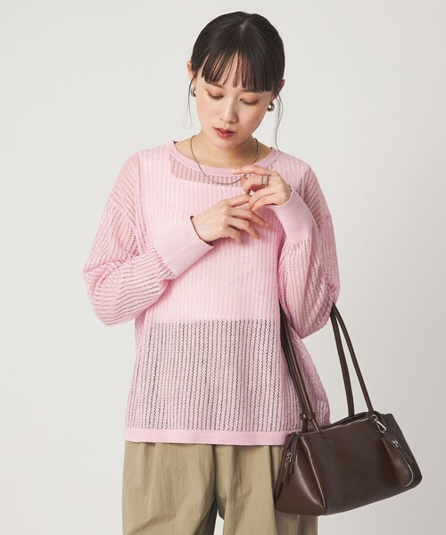 セール】フレンチリネン メッシュ プルオーバー ニット(ニット セール】フレンチリネン メッシュ プルオーバー ニット(ニット