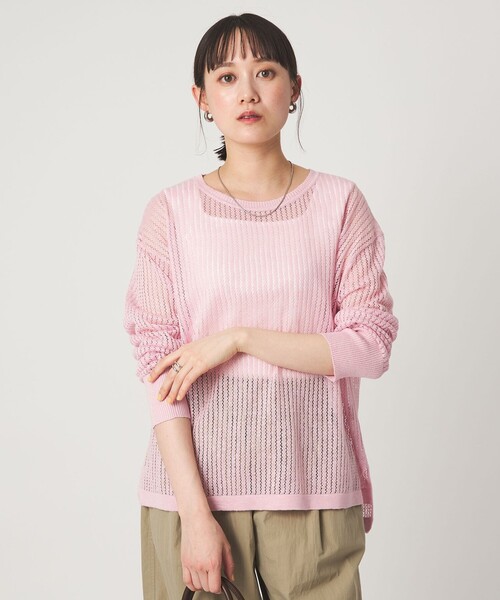 green label relaxing（グリーンレーベルリラクシング）の「フレンチリネン メッシュ プルオーバー ニット（ニット/セーター・レディース・ナチュラル/ブラック/ピンク・FREE）」の12枚目の写真