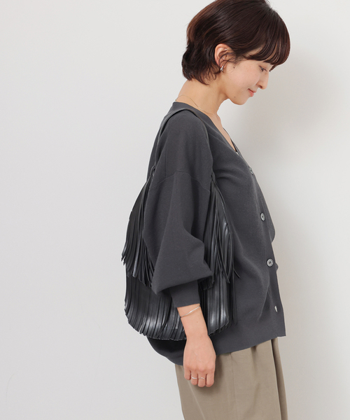 JOURNAL STANDARD relume（ジャーナルスタンダード　レリューム）の「リネンミックスシアーVネックカーディガン（カーディガン/ボレロ・レディース・ブラック系その他/ライトグレー/レッド・FREE）」の7枚目の写真