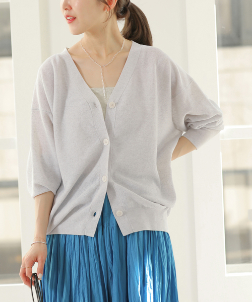 JOURNAL STANDARD relume（ジャーナルスタンダード　レリューム）の「リネンミックスシアーVネックカーディガン（カーディガン/ボレロ・レディース・ブラック系その他/ライトグレー/レッド・FREE）」の12枚目の写真