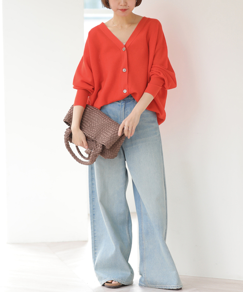 JOURNAL STANDARD relume（ジャーナルスタンダード　レリューム）の「リネンミックスシアーVネックカーディガン（カーディガン/ボレロ・レディース・ブラック系その他/ライトグレー/レッド・FREE）」の18枚目の写真