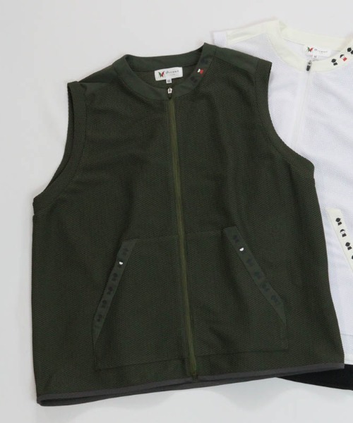 Picone CLUB(ピッコーネクラブ)の「トリコットメッシュ速乾ジップベスト(ベスト・レディース・ホワイト/ブラック/カーキ・9号/11号/13号)」の1枚目の写真