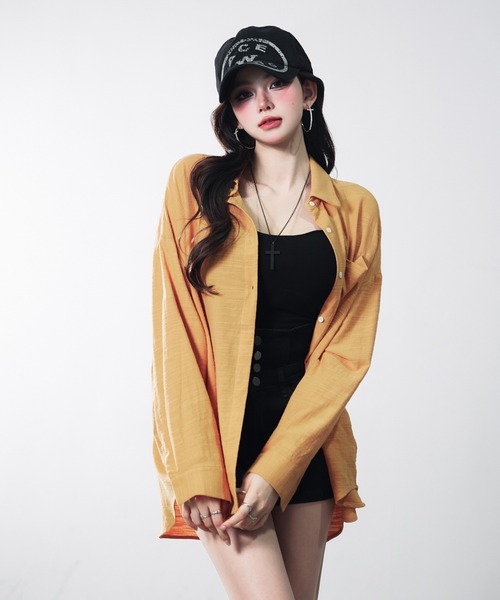 VEILA(ヴェイラ)の「ポケット付き オーバーサイズ シアーシャツ(シャツ/ブラウス・レディース・オレンジ/ホワイト・フリー)」の18枚目の写真