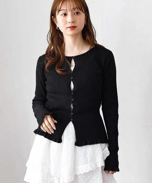 フリルヘムホールカーディガン（カーディガン/ボレロ）｜tiptop