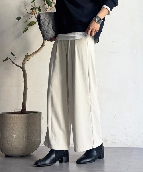 un dix cors（アンディコール）の「ワッシャーワイドパンツ（その他パンツ・レディース・ネイビー/オフホワイト/ブラック・FREE）」の2枚目の写真