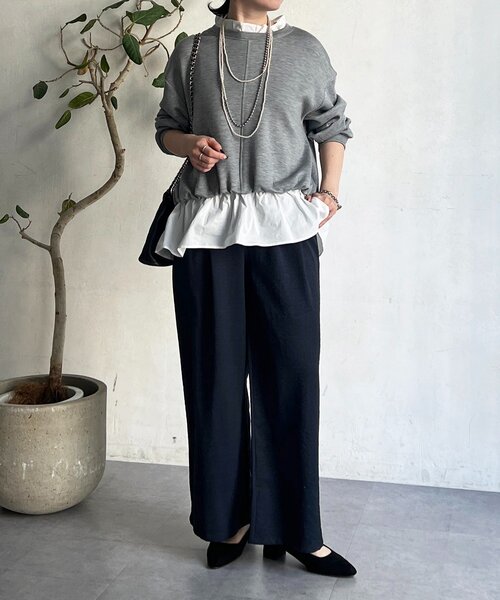 un dix cors（アンディコール）の「ワッシャーワイドパンツ（その他パンツ・レディース・ネイビー/オフホワイト/ブラック・FREE）」の9枚目の写真