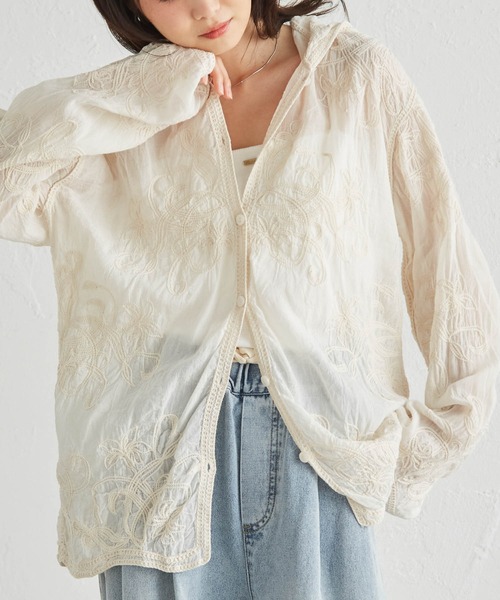 RANAN(ラナン)の「フード付きコード刺繍シアーシャツ(シャツ/ブラウス・レディース・アイボリー/ホワイト・M/L)」の13枚目の写真