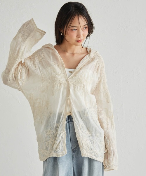 RANAN(ラナン)の「フード付きコード刺繍シアーシャツ(シャツ/ブラウス・レディース・アイボリー/ホワイト・M/L)」の17枚目の写真