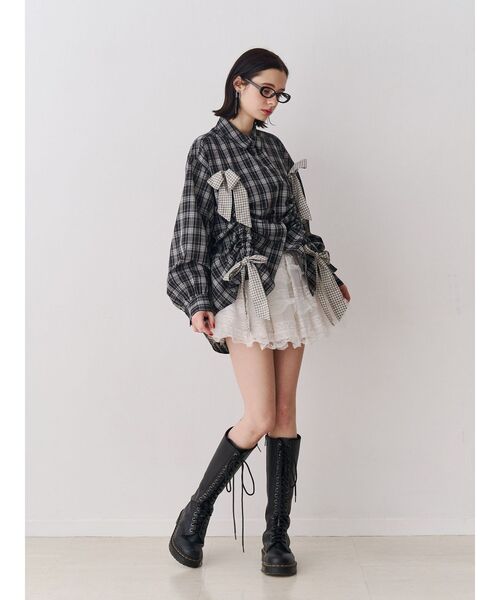 jouetie（ジュエティ）の「ギャザーリボンルーズシャツ チェック柄（シャツ/ブラウス・レディース・オフホワイト/レッド/ブラック・MEDIUM）」の7枚目の写真