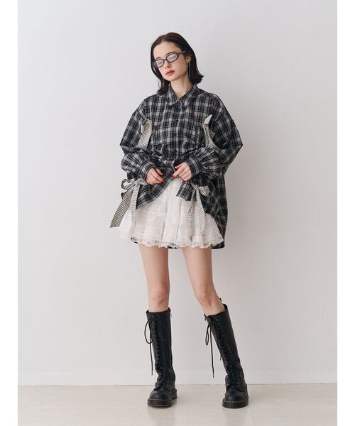 jouetie（ジュエティ）の「ギャザーリボンルーズシャツ チェック柄（シャツ/ブラウス・レディース・オフホワイト/レッド/ブラック・MEDIUM）」の9枚目の写真