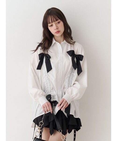 jouetie（ジュエティ）の「ギャザーリボンルーズシャツ チェック柄（シャツ/ブラウス・レディース・オフホワイト/レッド/ブラック・MEDIUM）」の11枚目の写真