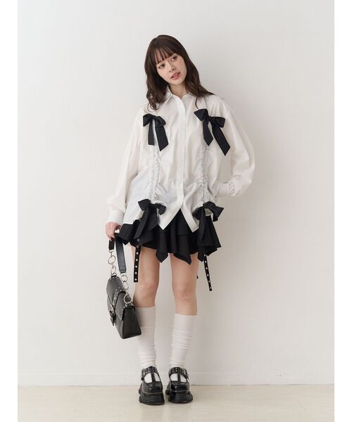 jouetie（ジュエティ）の「ギャザーリボンルーズシャツ チェック柄（シャツ/ブラウス・レディース・オフホワイト/レッド/ブラック・MEDIUM）」の12枚目の写真