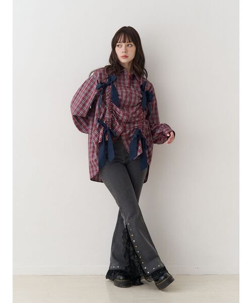 jouetie（ジュエティ）の「ギャザーリボンルーズシャツ チェック柄（シャツ/ブラウス・レディース・オフホワイト/レッド/ブラック・MEDIUM）」の18枚目の写真