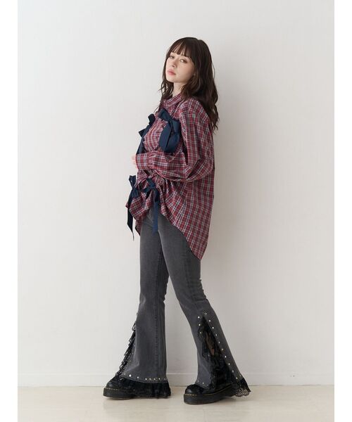 jouetie（ジュエティ）の「ギャザーリボンルーズシャツ チェック柄（シャツ/ブラウス・レディース・オフホワイト/レッド/ブラック・MEDIUM）」の20枚目の写真
