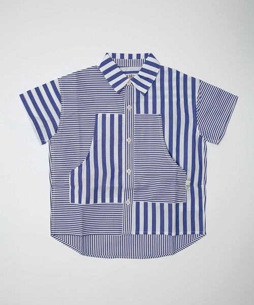 ま*ゆ様 【bibiy】美品！半袖Tシャツ　フリル　ブルー　ボーダー　ストライプ セットアップできるストライプボーダー半袖シャツ□80～140cm（シャツ
