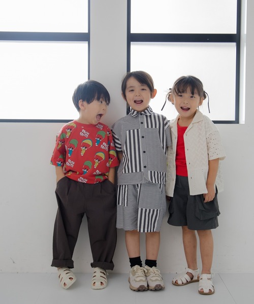 MAKE YOUR DAY(メイクユアデイ)の「セットアップできるストライプボーダー半袖シャツ■80~140cm(シャツ/ブラウス・キッズ・ブルー/ブラック・140/130/100/80/110/90/120)」の10枚目の写真