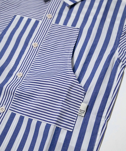 MAKE YOUR DAY(メイクユアデイ)の「セットアップできるストライプボーダー半袖シャツ■80~140cm(シャツ/ブラウス・キッズ・ブルー/ブラック・140/130/100/80/110/90/120)」の12枚目の写真