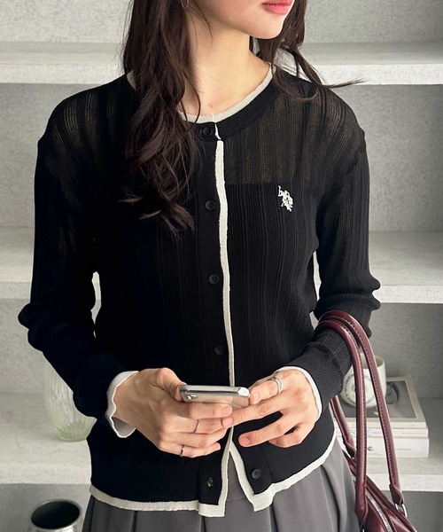 U.S. POLO ASSN.(ユーエスポロアッスン)の「GeeRA別注【U.S. POLO ASSN.】配色シアーカーディガン(カーディガン/ボレロ・レディース・ブラック/グレー・SMALL/MEDIUM/LARGE/X-LARGE)」の3枚目の写真