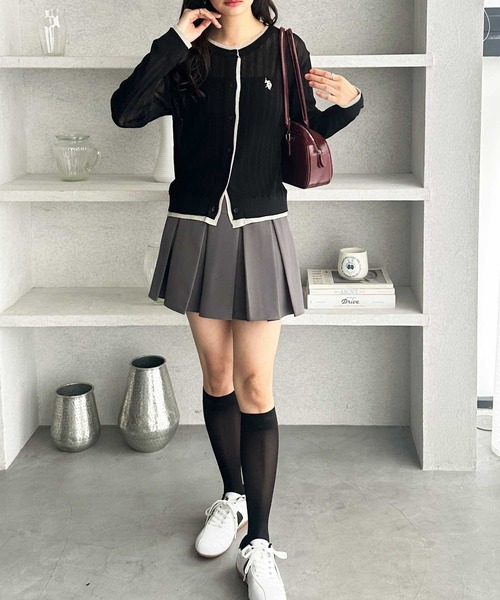 U.S. POLO ASSN.(ユーエスポロアッスン)の「GeeRA別注【U.S. POLO ASSN.】配色シアーカーディガン(カーディガン/ボレロ・レディース・ブラック/グレー・SMALL/MEDIUM/LARGE/X-LARGE)」の4枚目の写真