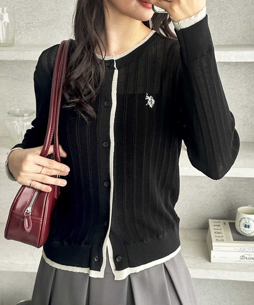 U.S. POLO ASSN.(ユーエスポロアッスン)の「GeeRA別注【U.S. POLO ASSN.】配色シアーカーディガン(カーディガン/ボレロ・レディース・ブラック/グレー・SMALL/MEDIUM/LARGE/X-LARGE)」の15枚目の写真