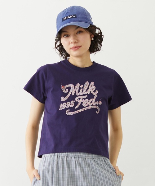 MILKFED.(ミルクフェド)の「CREAM LOGO COMPACT S/S TEE(Tシャツ/カットソー・レディース・ブラック/オートミール/ネイビー・S/M)」の1枚目の写真