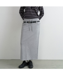 BELT SET BACK SLIT SWEAT SKIRT GRAY
