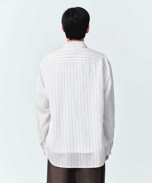 MUSINSA STANDARD（ムシンサスタンダード）の「リラックスドクリースストライプシャツ [ライトベージュ/ブラウン]（シャツ/ブラウス・メンズ・その他・SMALL/MEDIUM/LARGE/X-LARGE/2XL）」の3枚目の写真