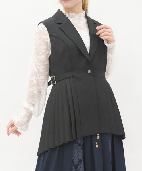 axes femme（アクシーズファム）の「サイドプリーツベスト（ベスト・レディース・ブラック/ベージュ・FREE）」の2枚目の写真