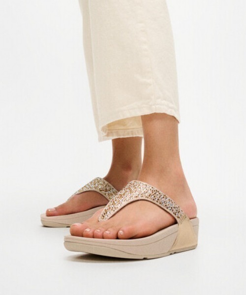 LULU CRYSTAL-MIX METALLIC TOE-POST SANDALS / LULU クリスタル