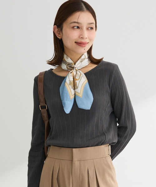 Green Parks(グリーンパークス)の「チェーンリブカットプルオーバー(Tシャツ/カットソー・レディース・チャコールグレー/オフホワイト/ブラック・FREE)」の1枚目の写真