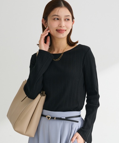 Green Parks(グリーンパークス)の「チェーンリブカットプルオーバー(Tシャツ/カットソー・レディース・チャコールグレー/オフホワイト/ブラック・FREE)」の3枚目の写真