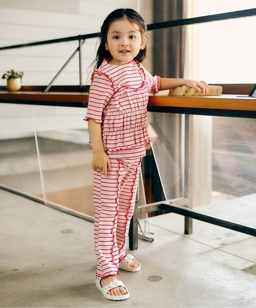 apres les cours（アプレレクール）の「【WEB限定】マルチボーダーレギンス（その他パンツ・キッズ・ピンク/グリーン/ブラウン・130/120/110/100/90/80）」の5枚目の写真