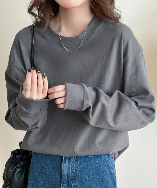 DAY CLOSET（デイ クローゼット）の「【ゆったりオーバーサイズ】長袖 ラウンドネックドロップショルダー ロング Tシャツ（Tシャツ/カットソー・レディース・レッド/ホワイト/グレー・L/XL/M）」の22枚目の写真