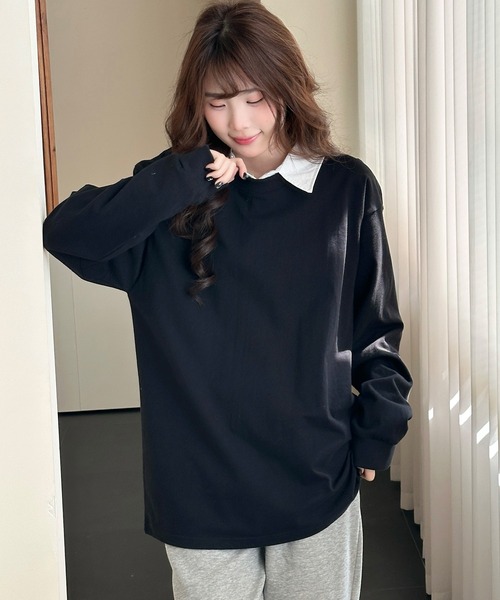 DAY CLOSET（デイ クローゼット）の「【ゆったりオーバーサイズ】長袖 ラウンドネックドロップショルダー ロング Tシャツ（Tシャツ/カットソー・レディース・レッド/ホワイト/グレー・L/XL/M）」の18枚目の写真