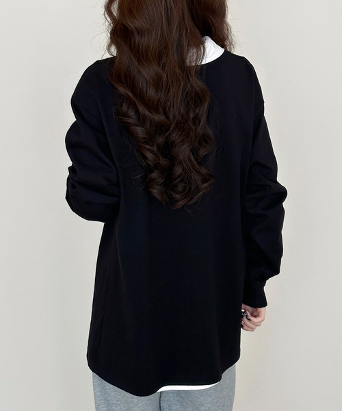 DAY CLOSET（デイ クローゼット）の「【ゆったりオーバーサイズ】長袖 ラウンドネックドロップショルダー ロング Tシャツ（Tシャツ/カットソー・レディース・レッド/ホワイト/グレー・L/XL/M）」の19枚目の写真